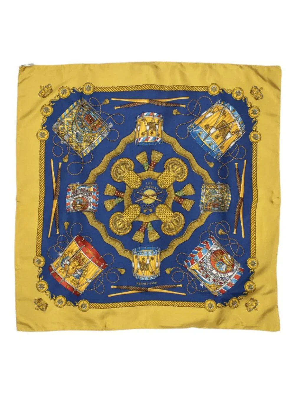 ★SOLD★ Hermes Scarf Blue Gold Silk - Picture 2 of 5